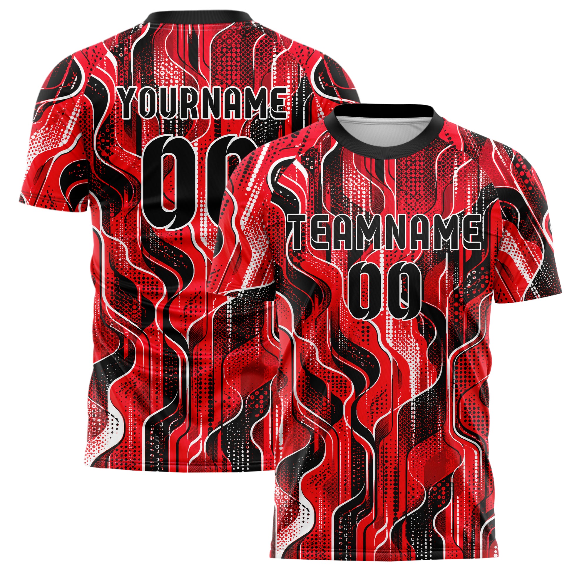 Rot lebendiges abstrakte Linien Organic Blobs Outline Design 12-0308 individuelles Fußballtrikot main