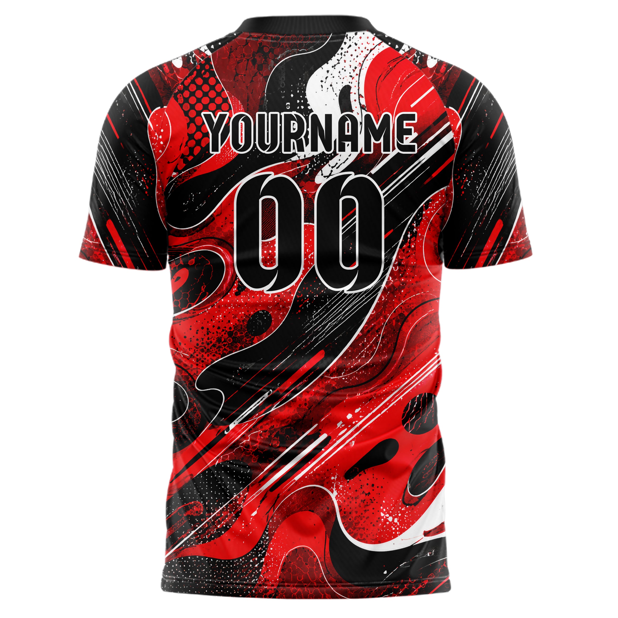 Rot lebendiges abstrakte Linien Organic Blobs Outline Design 12-0476 individuelles Fußballtrikot back