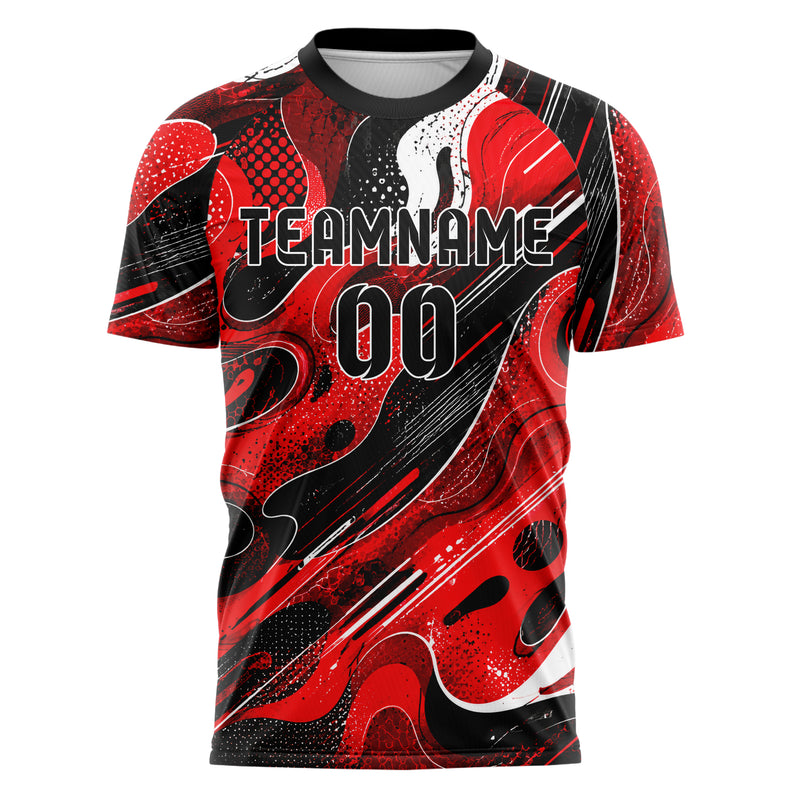 Rot lebendiges abstrakte Linien Organic Blobs Outline Design 12-0476 individuelles Fußballtrikot front