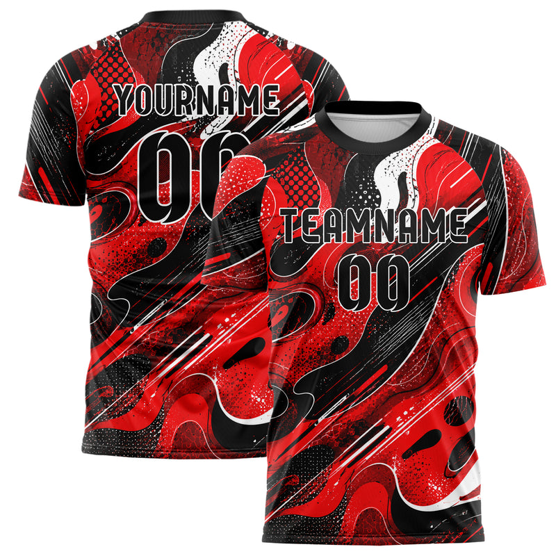 Rot lebendiges abstrakte Linien Organic Blobs Outline Design 12-0476 individuelles Fußballtrikot main