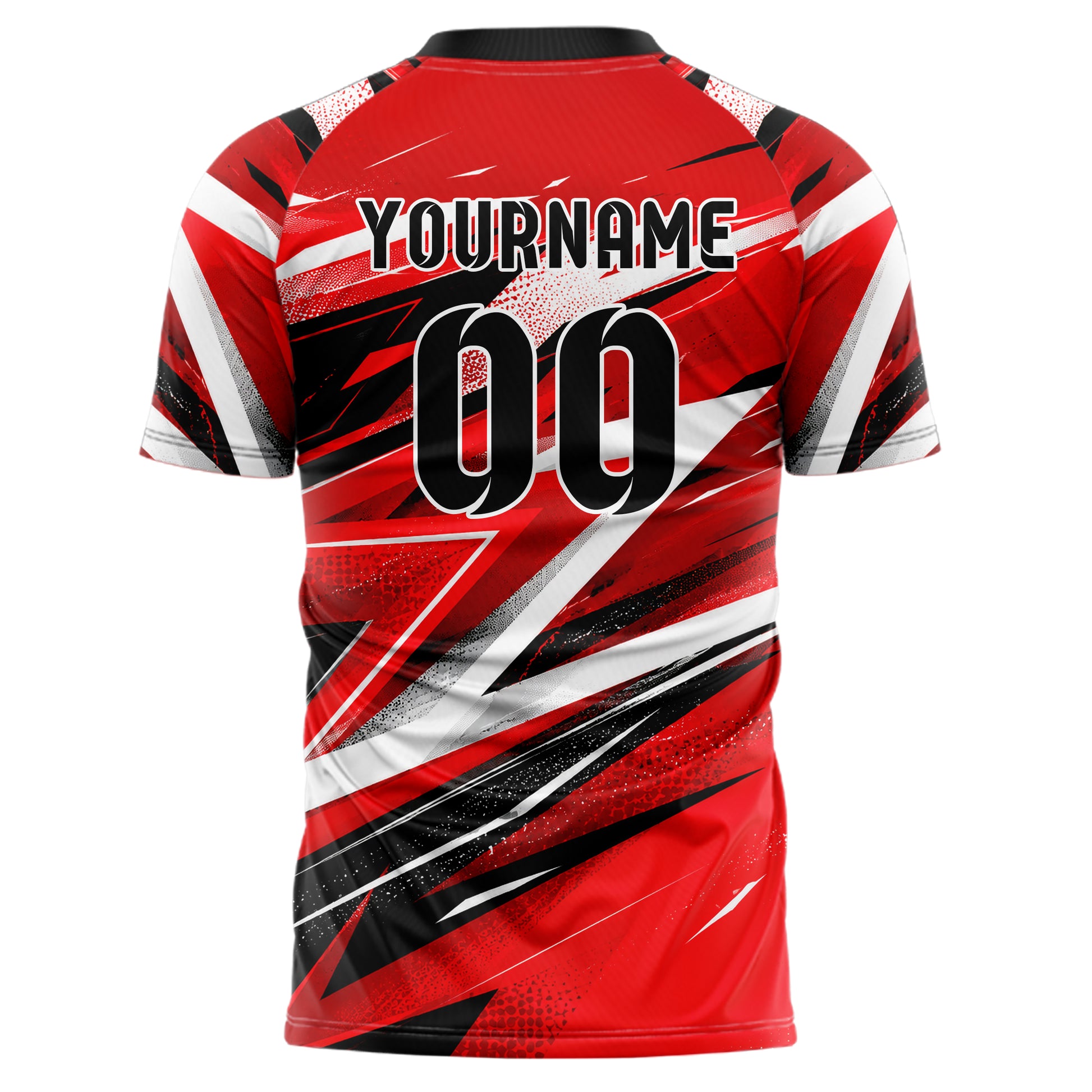 Rot lebendiges abstrakte Linien Polygon Shards Design 12-0554 individuelles Fußballtrikot back