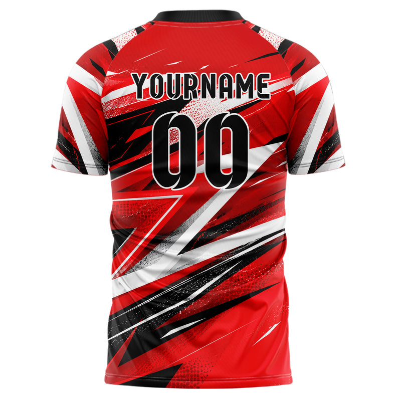 Rot lebendiges abstrakte Linien Polygon Shards Design 12-0554 individuelles Fußballtrikot back