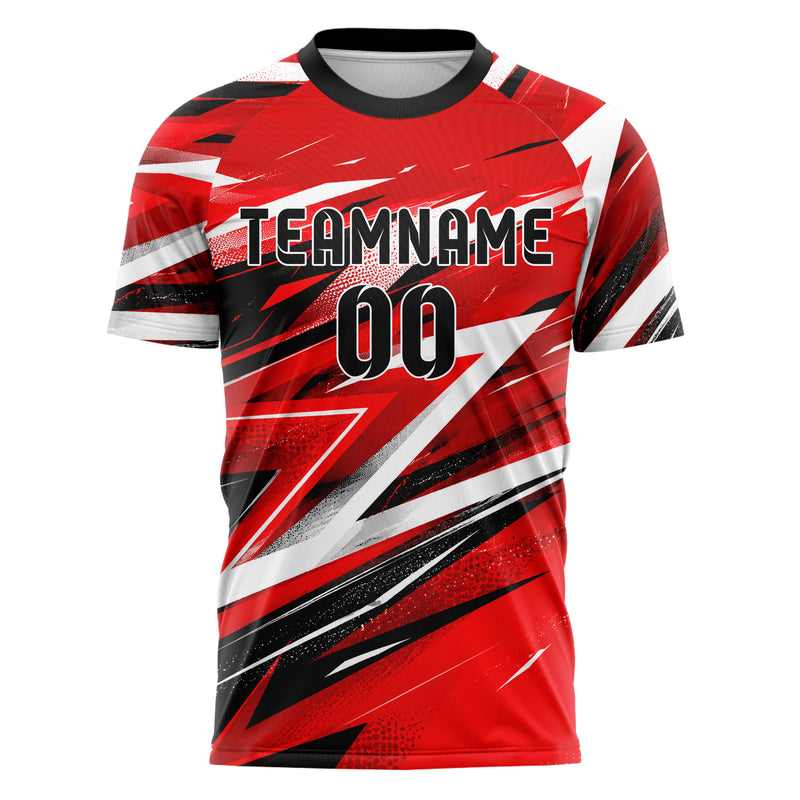Rot lebendiges abstrakte Linien Polygon Shards Design 12-0554 individuelles Fußballtrikot front