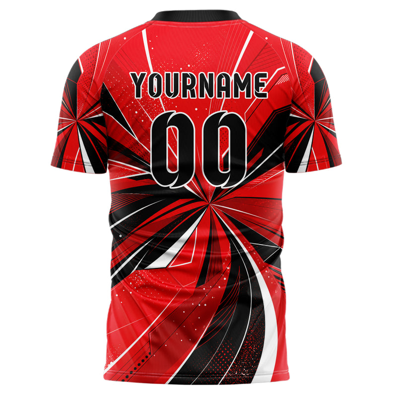 Rot lebendiges abstrakte Linien Speckles Line Accents Design 12-0128 individuelles Fußballtrikot back