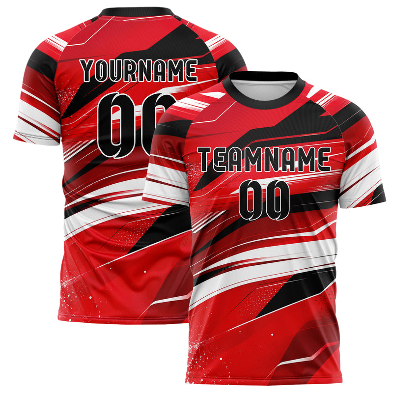 Rot lebendiges abstrakte Linien Speckles Line Accents Design 12-0416 individuelles Fußballtrikot main
