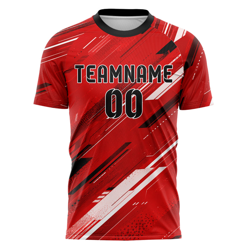 Rot lebendiges abstrakte Linien Speckles Line Accents Design 12-0512 individuelles Fußballtrikot front