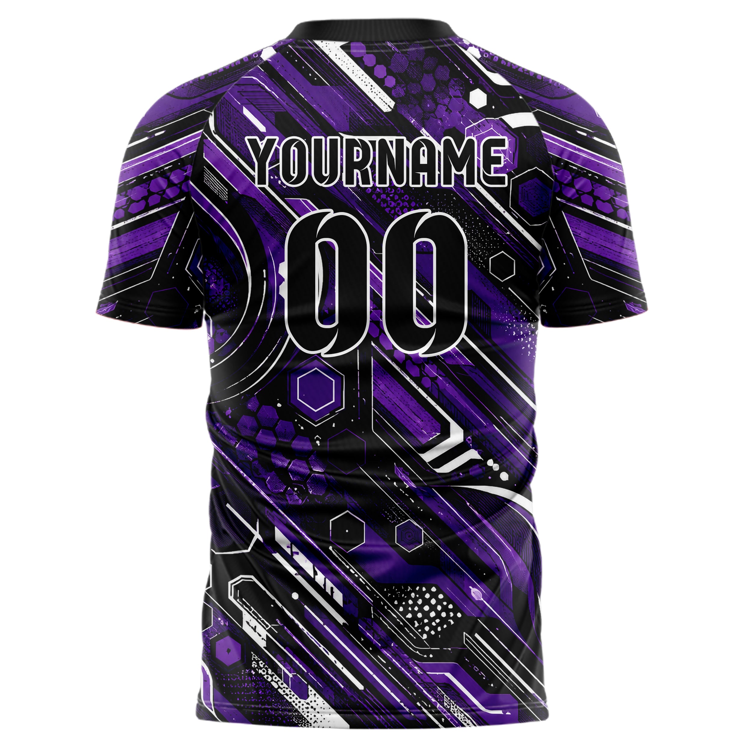 Dunkellila dunkles abstrakte Linien Hexagons Curve Lines Design 12-0165 individuelles Fußballtrikot back