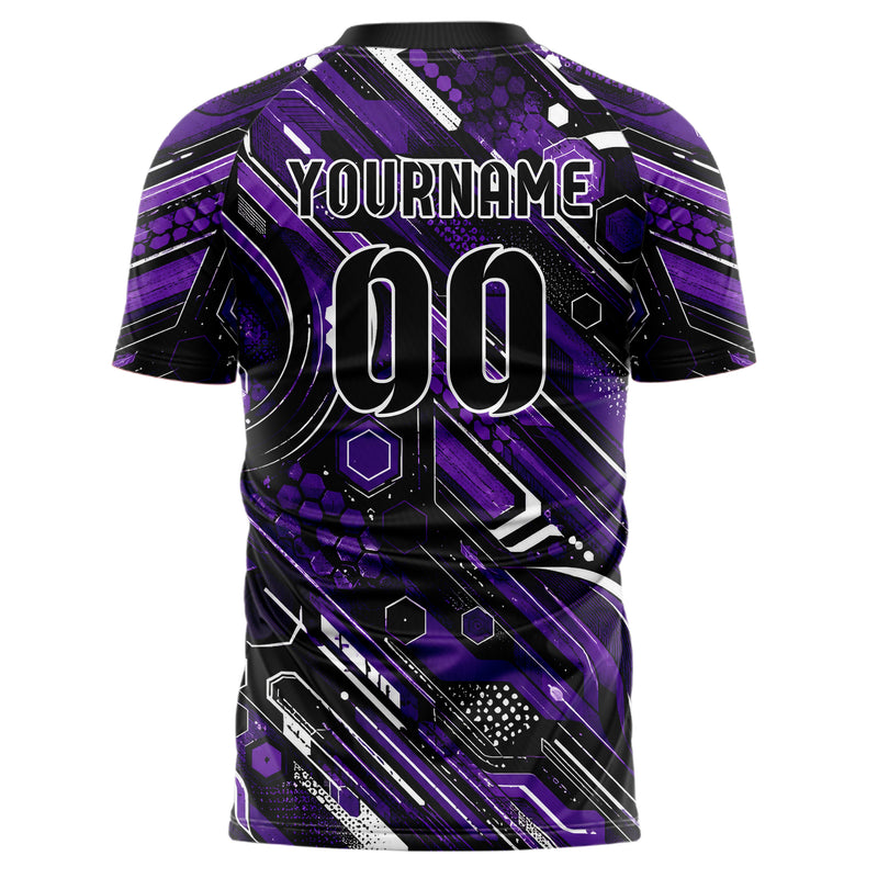 Dunkellila dunkles abstrakte Linien Hexagons Curve Lines Design 12-0165 individuelles Fußballtrikot back