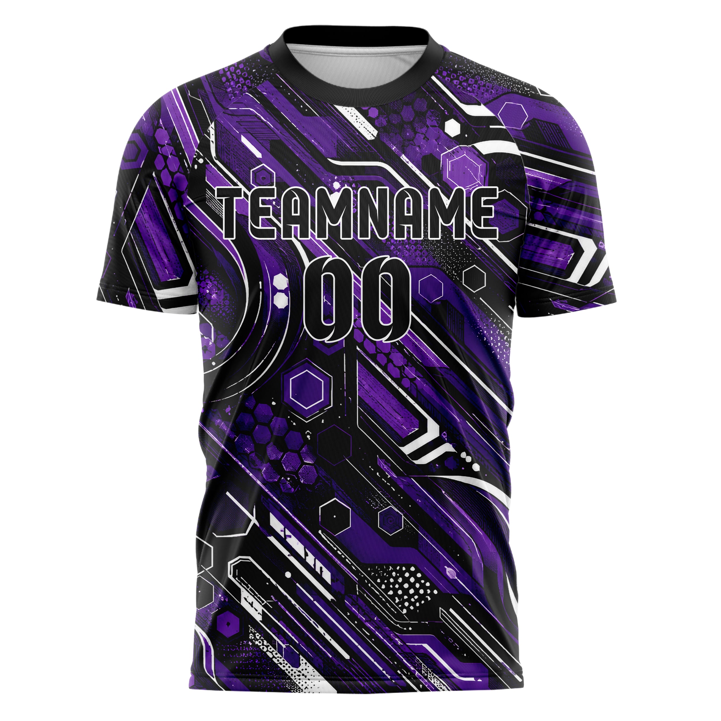 Dunkellila dunkles abstrakte Linien Hexagons Curve Lines Design 12-0165 individuelles Fußballtrikot front