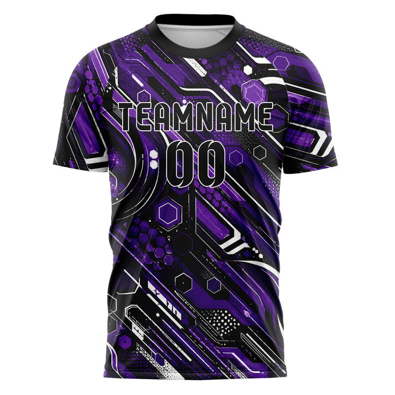 Dunkellila dunkles abstrakte Linien Hexagons Curve Lines Design 12-0165 individuelles Fußballtrikot front