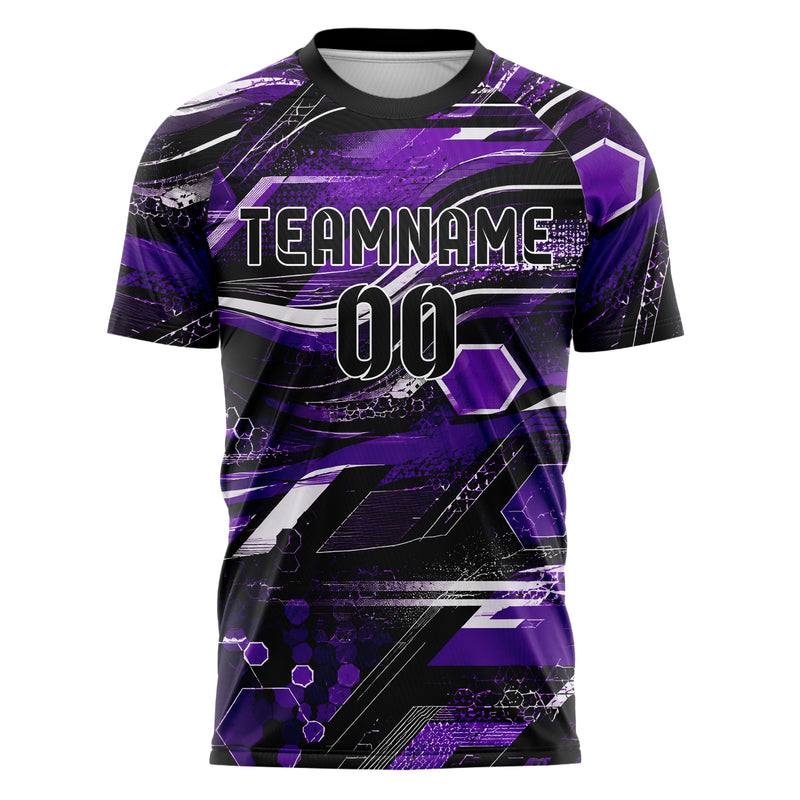 Dunkellila dunkles abstrakte Linien Hexagons Curve Lines Design 12-0189 individuelles Fußballtrikot front