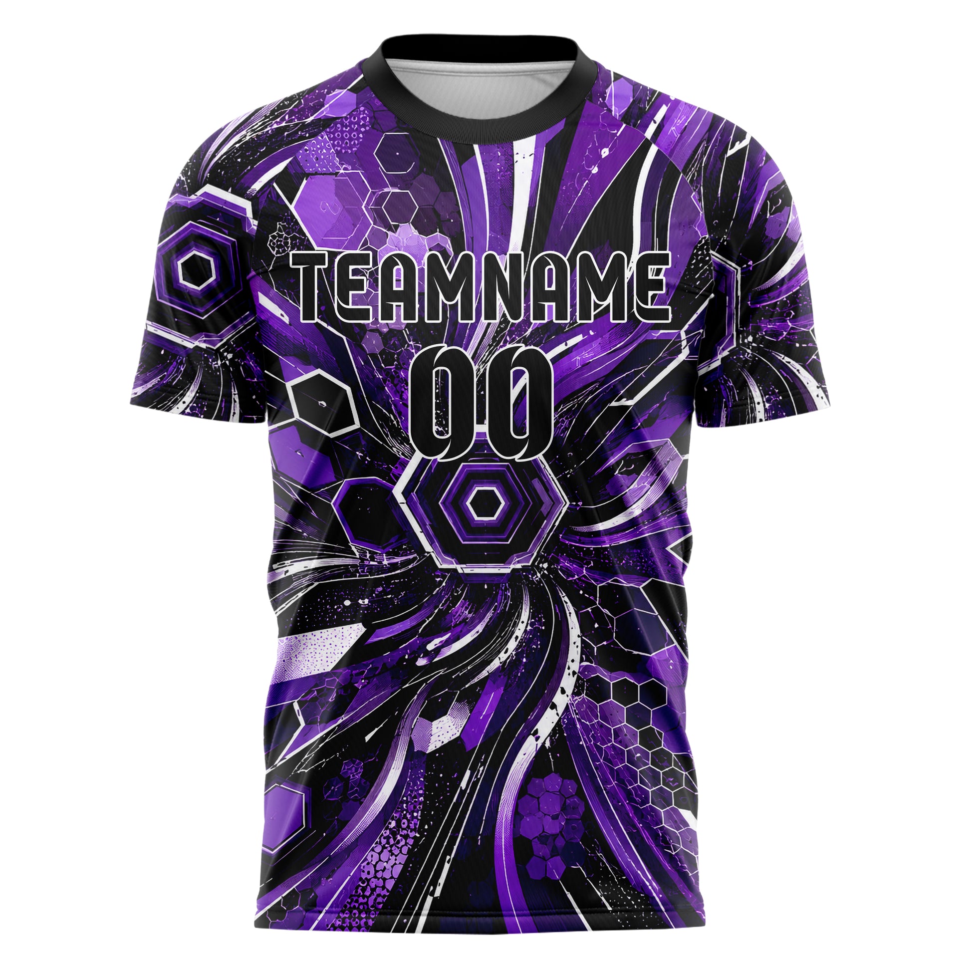 Dunkellila dunkles abstrakte Linien Hexagons Curve Lines Design 12-0213 individuelles Fußballtrikot front
