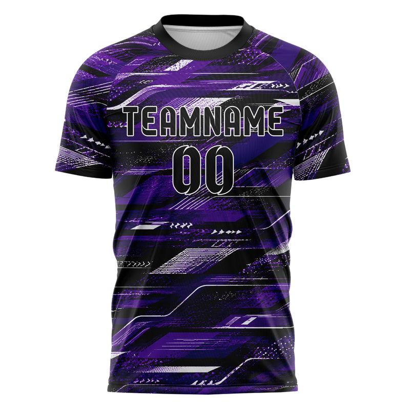 Dunkellila dunkles abstrakte Linien Speckles Line Accents Design 12-0600 individuelles Fußballtrikot front