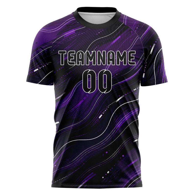 Dunkellila dunkles abstrakte Linien wavy Parallel Curves Design 12-0294 individuelles Fußballtrikot front