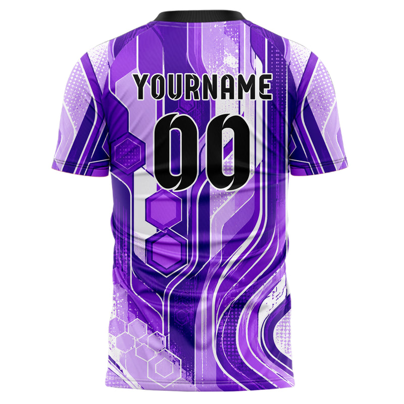 Lila lebendiges abstrakte Linien Hexagons Curve Lines Design 12-0349 individuelles Fußballtrikot back