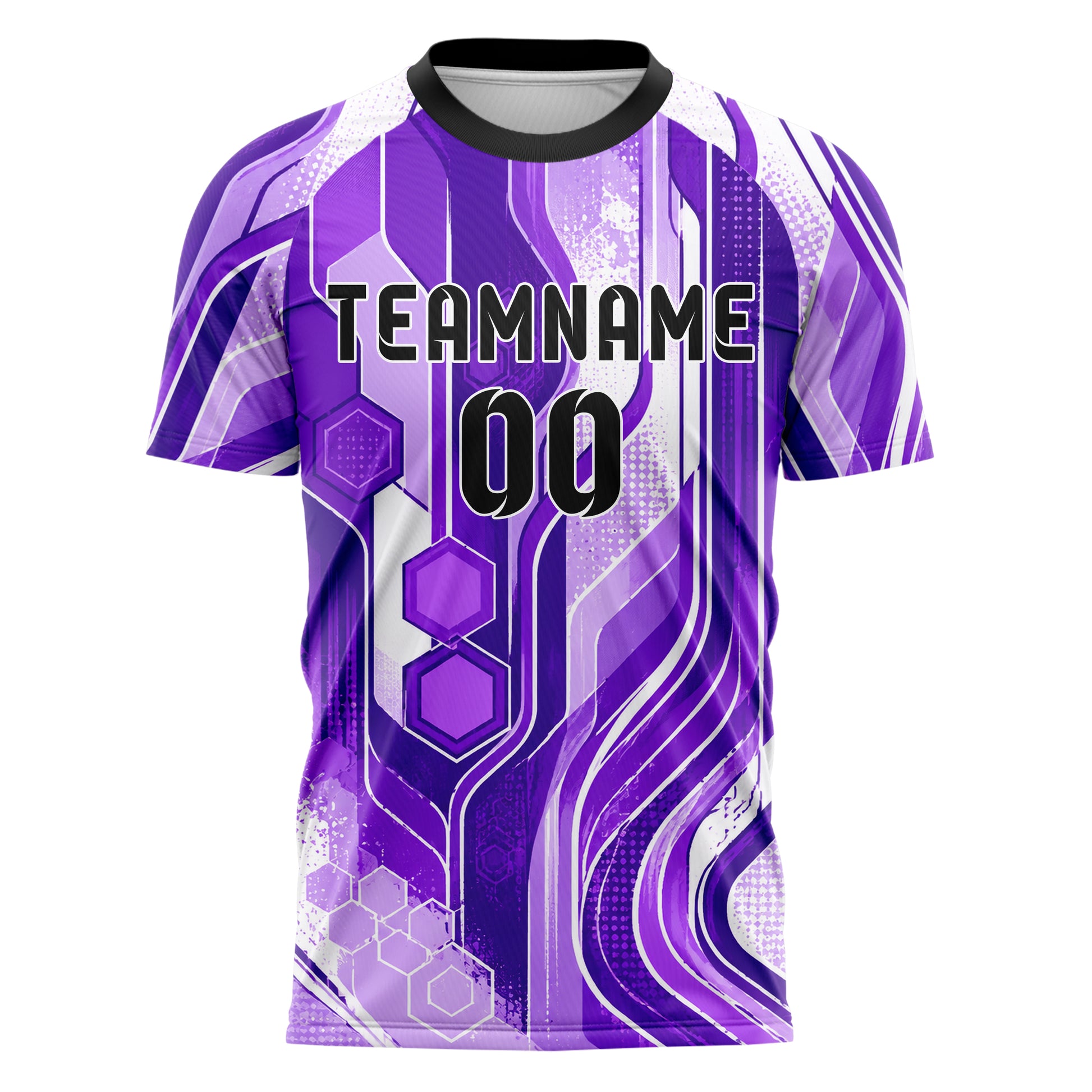 Lila lebendiges abstrakte Linien Hexagons Curve Lines Design 12-0349 individuelles Fußballtrikot front