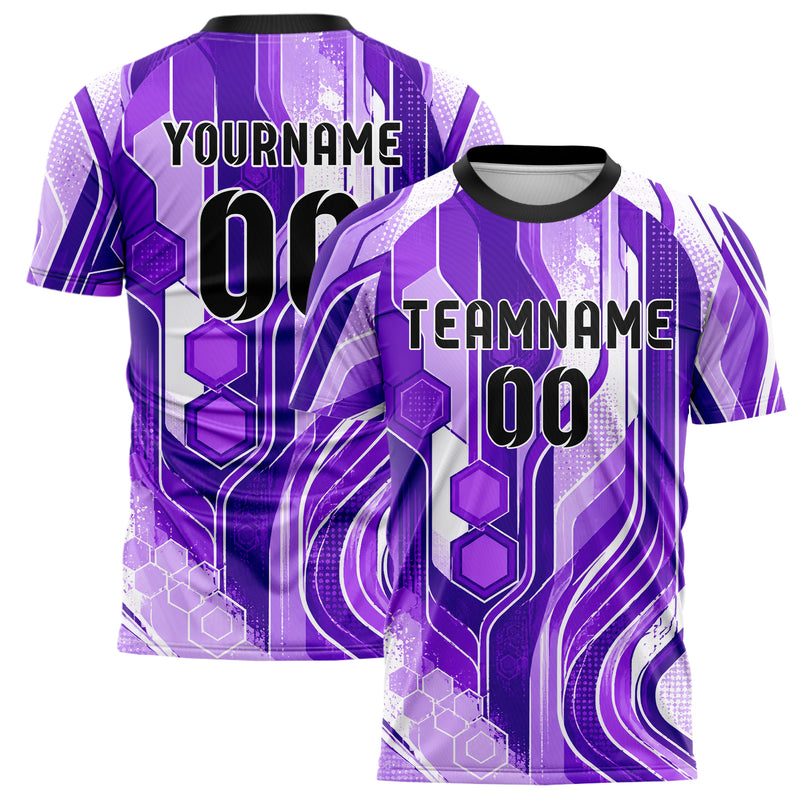 Lila lebendiges abstrakte Linien Hexagons Curve Lines Design 12-0349 individuelles Fußballtrikot main