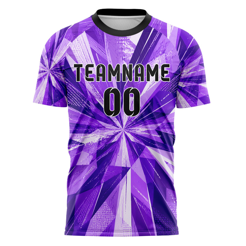 Lila lebendiges abstrakte Linien Polygon Shards Design 12-0370 individuelles Fußballtrikot front
