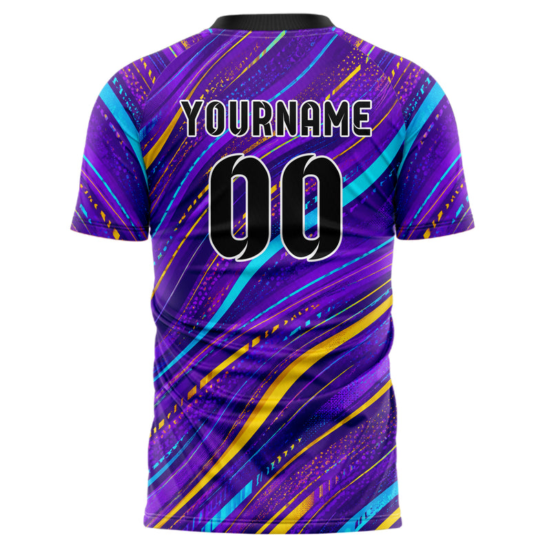 Lila lebendiges abstrakte Linien wavy Parallel Curves Design 12-0014 individuelles Fußballtrikot back