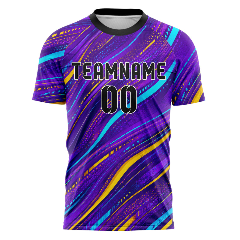 Lila lebendiges abstrakte Linien wavy Parallel Curves Design 12-0014 individuelles Fußballtrikot front