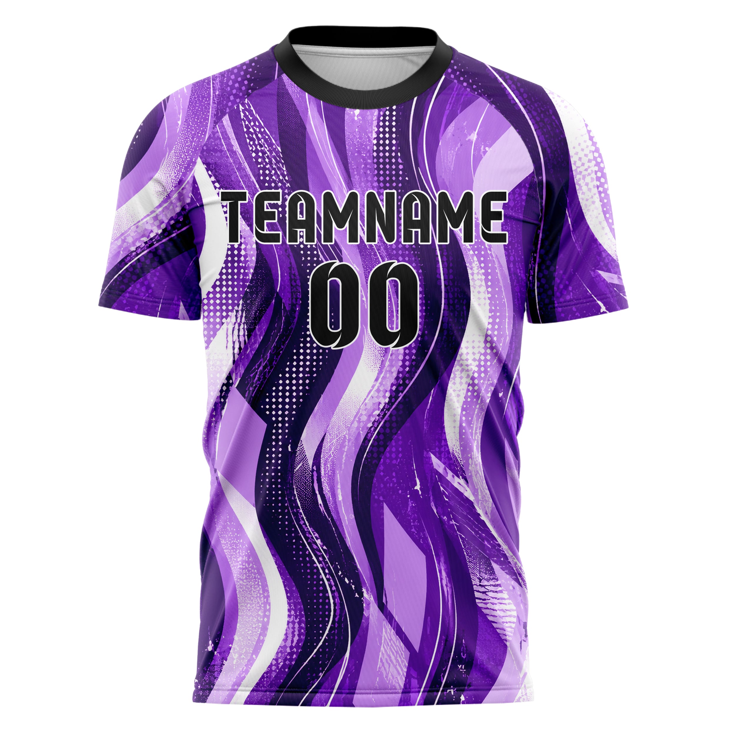 Lila lebendiges abstrakte Linien wavy Parallel Curves Design 12-0118 individuelles Fußballtrikot front