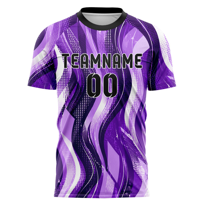 Lila lebendiges abstrakte Linien wavy Parallel Curves Design 12-0118 individuelles Fußballtrikot front