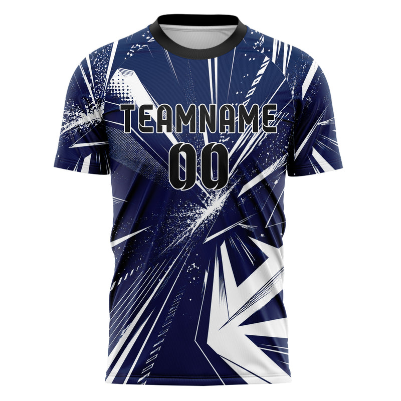 Marineblau klassisches abstrakte Linien asymmetrische Vector Panels Design 12-0097 individuelles Fußballtrikot front