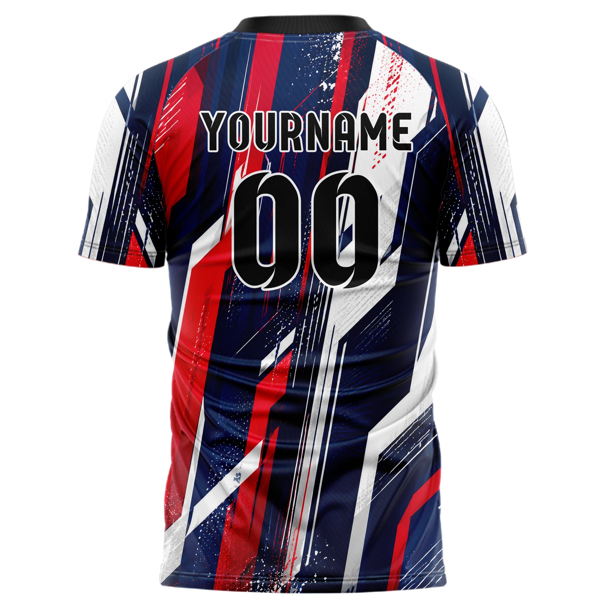 Marineblau klassisches abstrakte Linien asymmetrische Vector Panels Design 12-0569 individuelles Fußballtrikot back