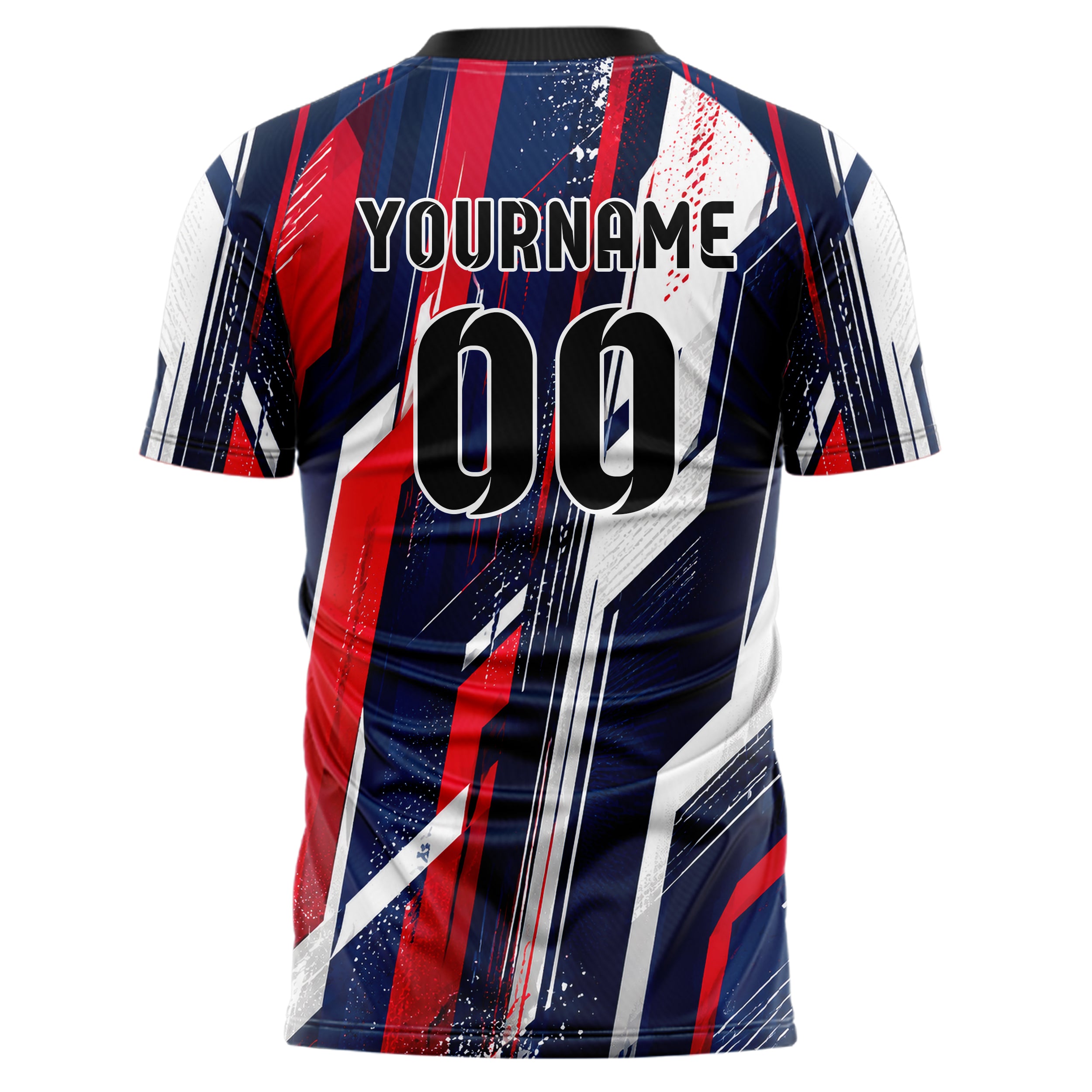 Marineblau klassisches abstrakte Linien asymmetrische Vector Panels Design 12-0569 individuelles Fußballtrikot back