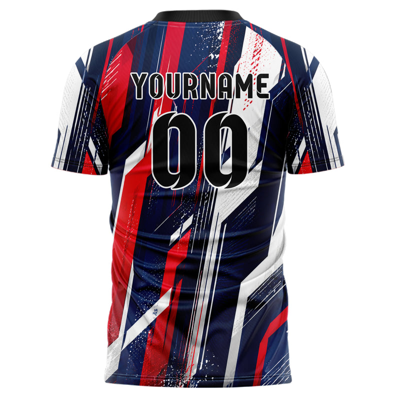 Marineblau klassisches abstrakte Linien asymmetrische Vector Panels Design 12-0569 individuelles Fußballtrikot back