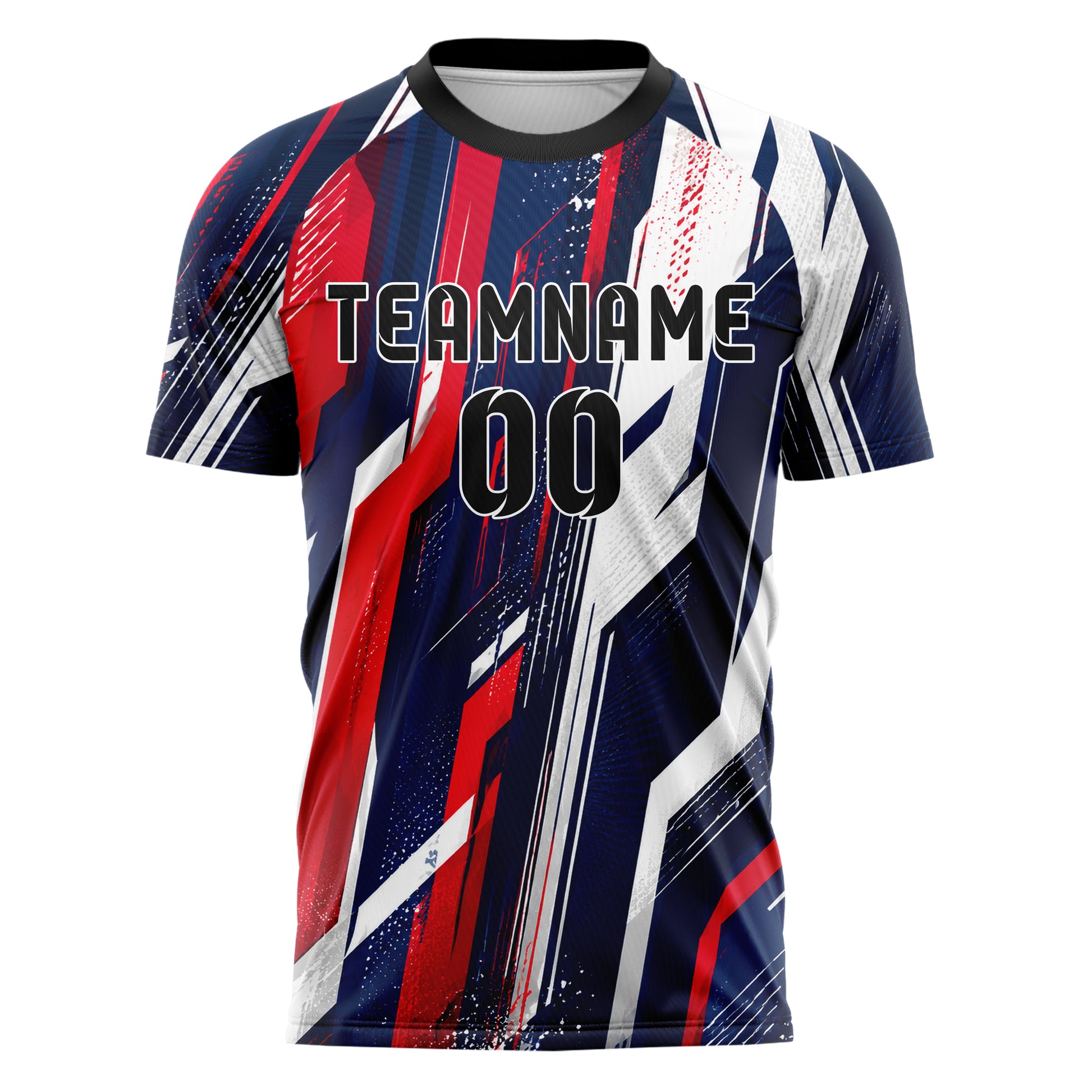 Marineblau klassisches abstrakte Linien asymmetrische Vector Panels Design 12-0569 individuelles Fußballtrikot front