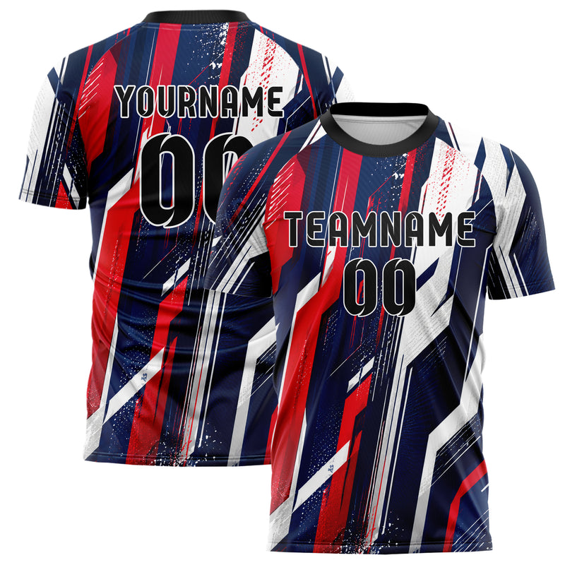 Marineblau klassisches abstrakte Linien asymmetrische Vector Panels Design 12-0569 individuelles Fußballtrikot main