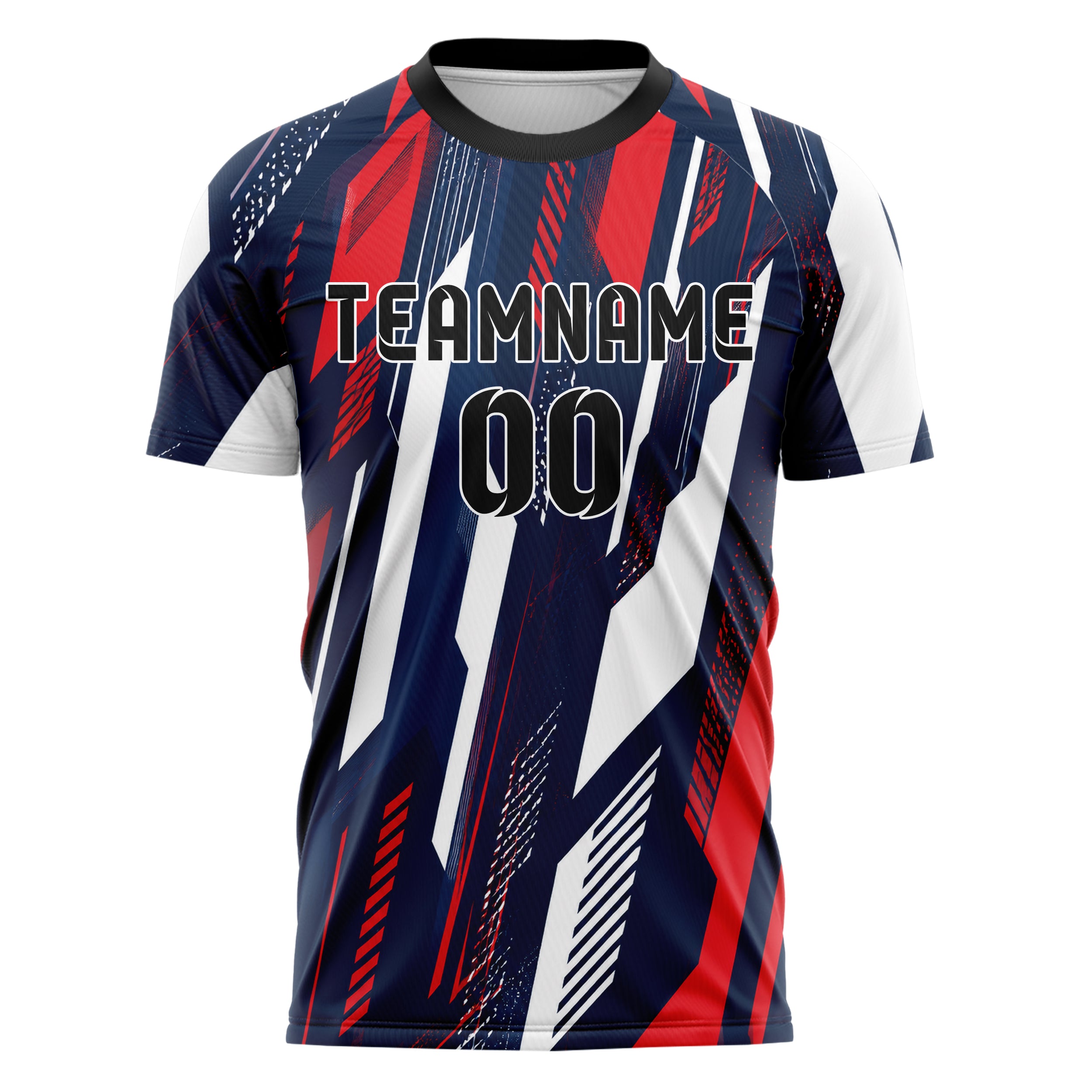 Marineblau klassisches abstrakte Linien diagonale Streamlines Design 12-0131 individuelles Fußballtrikot front