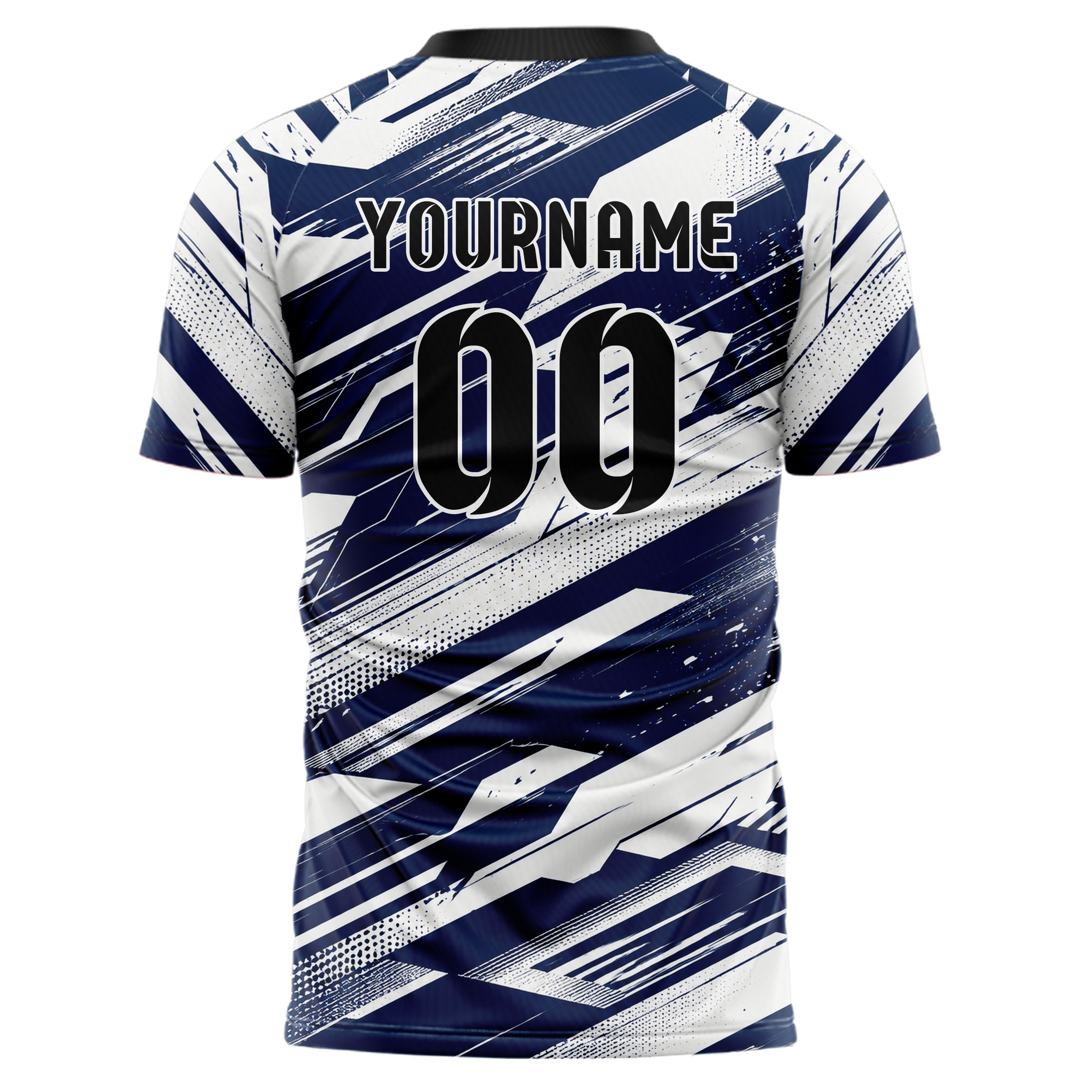 Marineblau klassisches abstrakte Linien diagonale Streamlines Design 12-0139 individuelles Fußballtrikot back