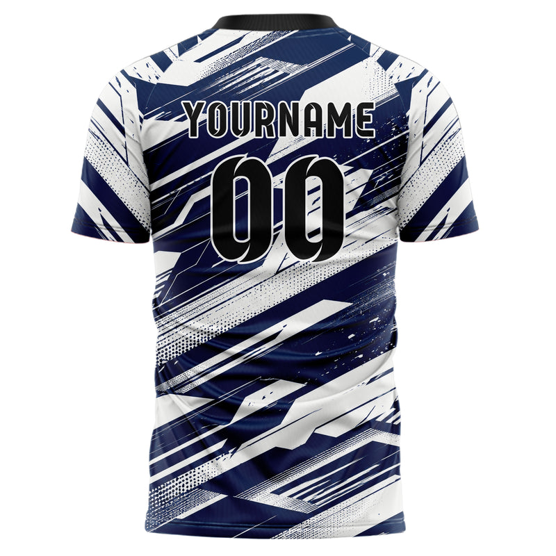 Marineblau klassisches abstrakte Linien diagonale Streamlines Design 12-0139 individuelles Fußballtrikot back