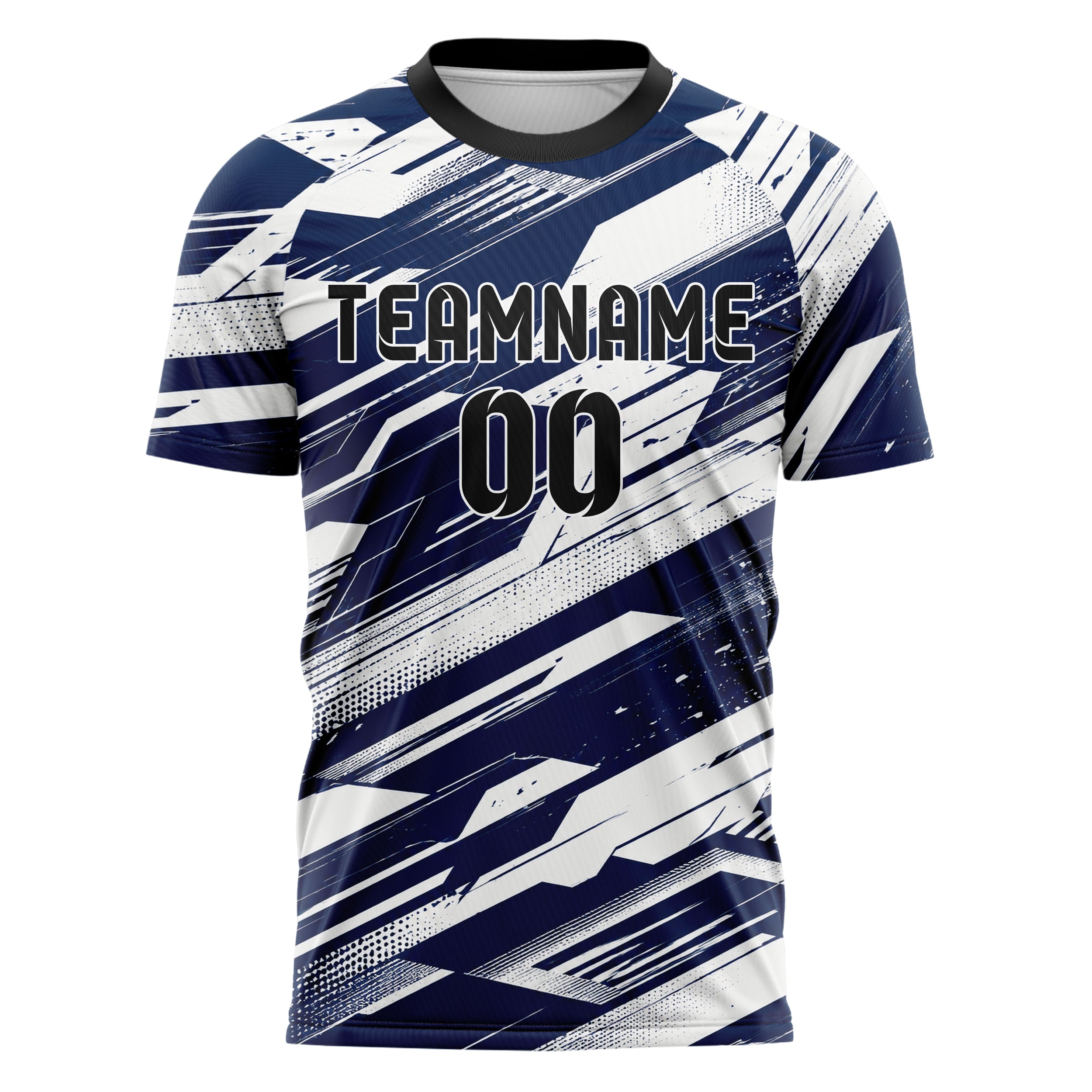 Marineblau klassisches abstrakte Linien diagonale Streamlines Design 12-0139 individuelles Fußballtrikot front