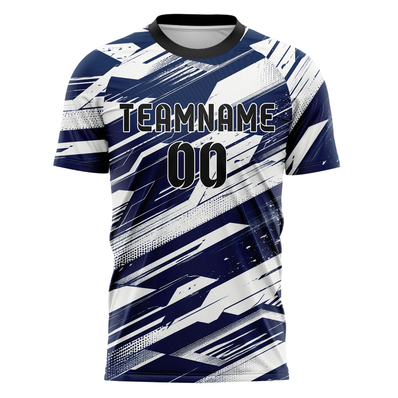 Marineblau klassisches abstrakte Linien diagonale Streamlines Design 12-0139 individuelles Fußballtrikot front