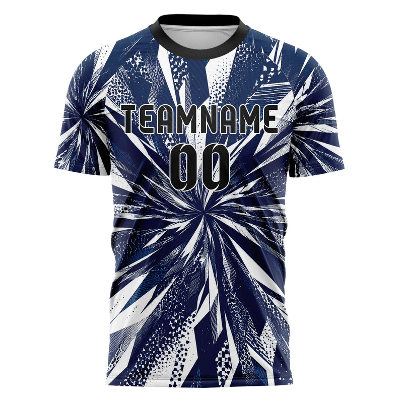 Marineblau klassisches abstrakte Linien diagonale Streamlines Design 12-0523 individuelles Fußballtrikot front