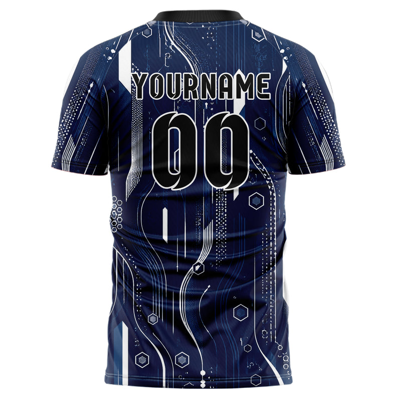 Marineblau klassisches abstrakte Linien Hexagons Curve Lines Design 12-0517 individuelles Fußballtrikot back