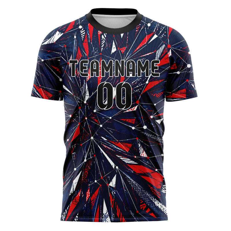 Marineblau klassisches abstrakte Linien Network Web Design 12-0167 individuelles Fußballtrikot front