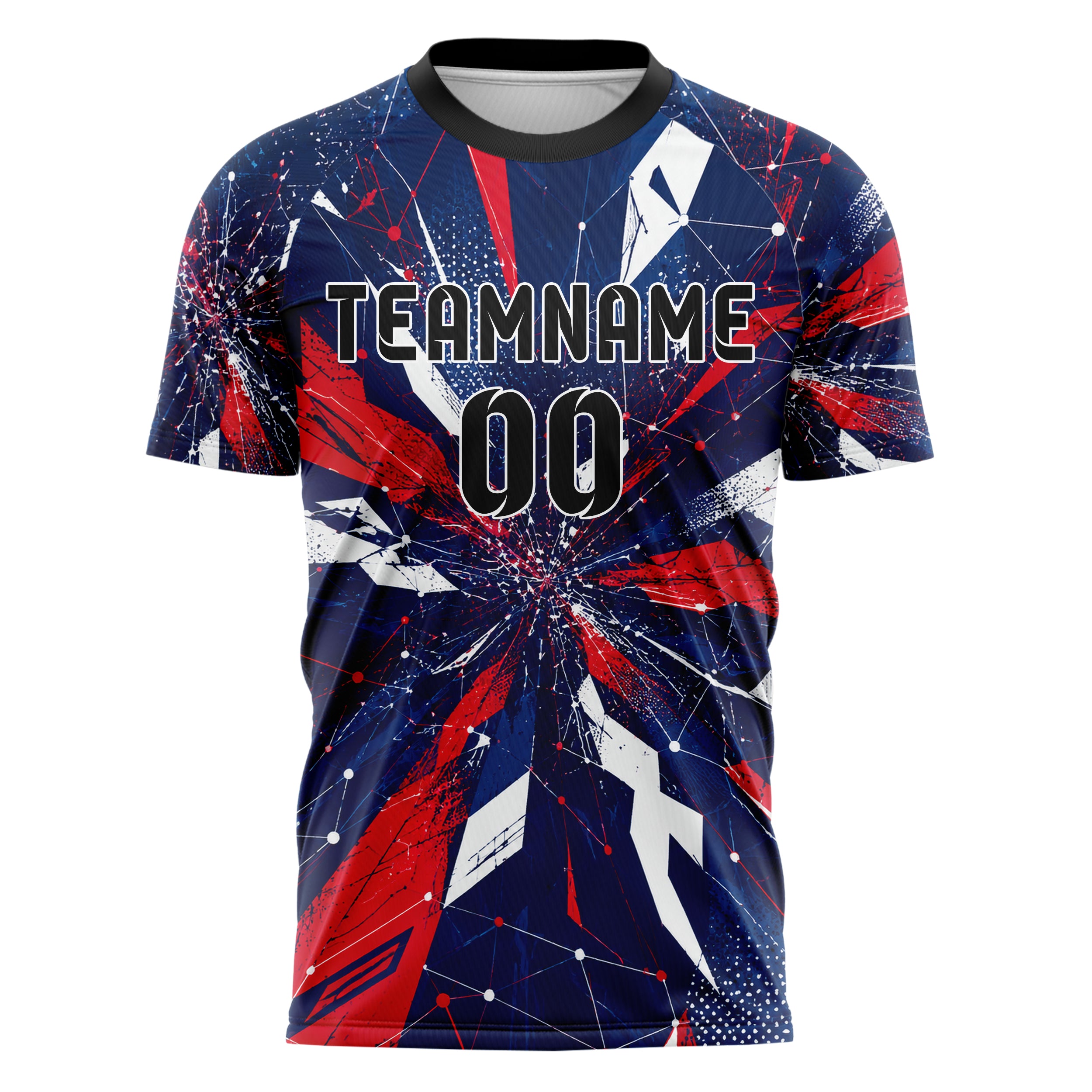 Marineblau klassisches abstrakte Linien Network Web Design 12-0215 individuelles Fußballtrikot front