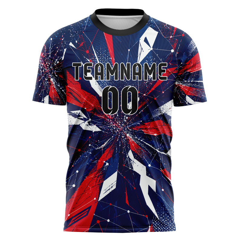 Marineblau klassisches abstrakte Linien Network Web Design 12-0215 individuelles Fußballtrikot front