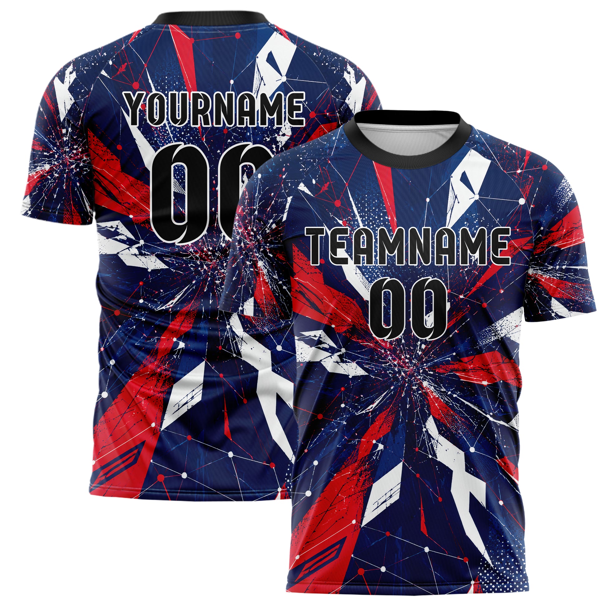 Marineblau klassisches abstrakte Linien Network Web Design 12-0215 individuelles Fußballtrikot main