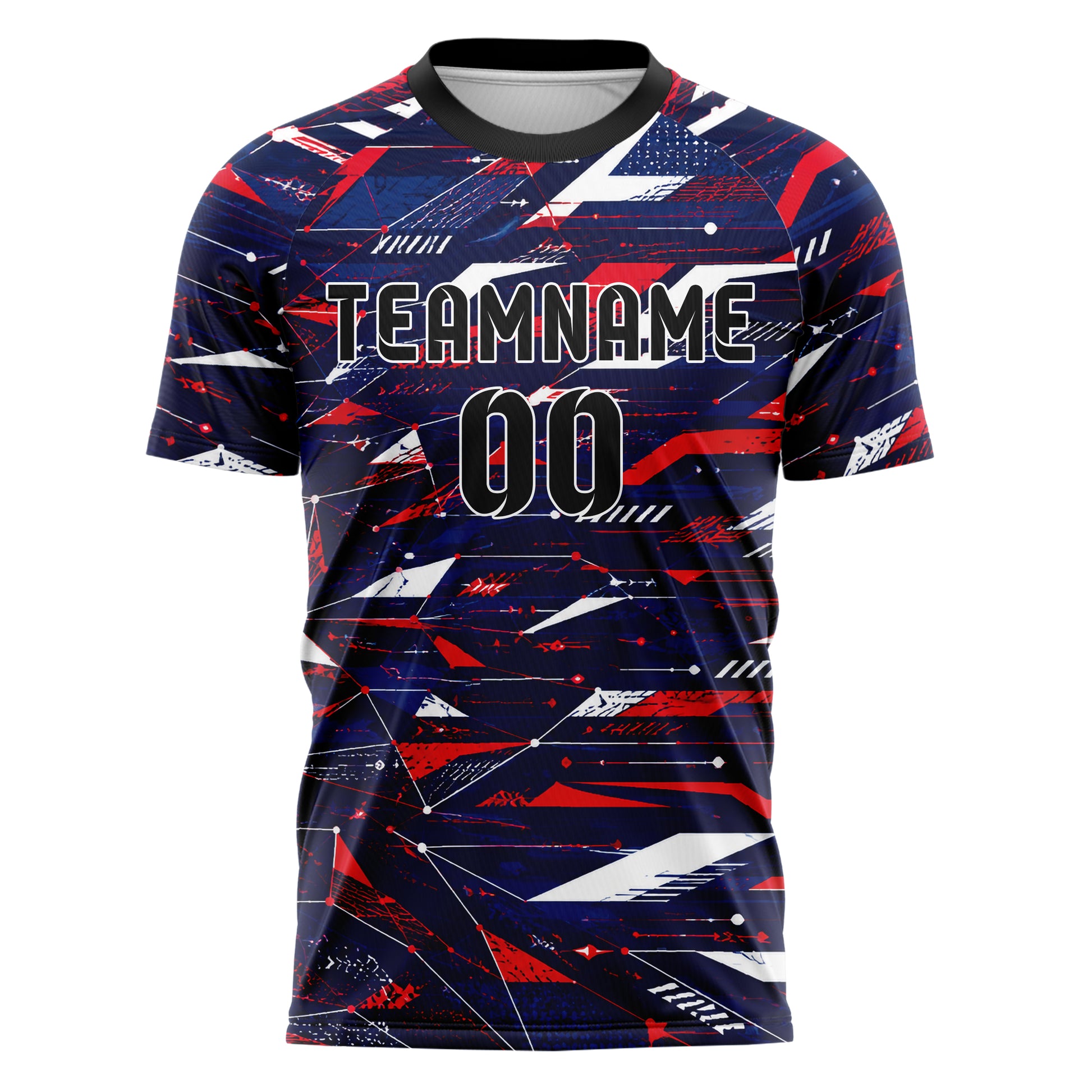Marineblau klassisches abstrakte Linien Network Web Design 12-0239 individuelles Fußballtrikot front