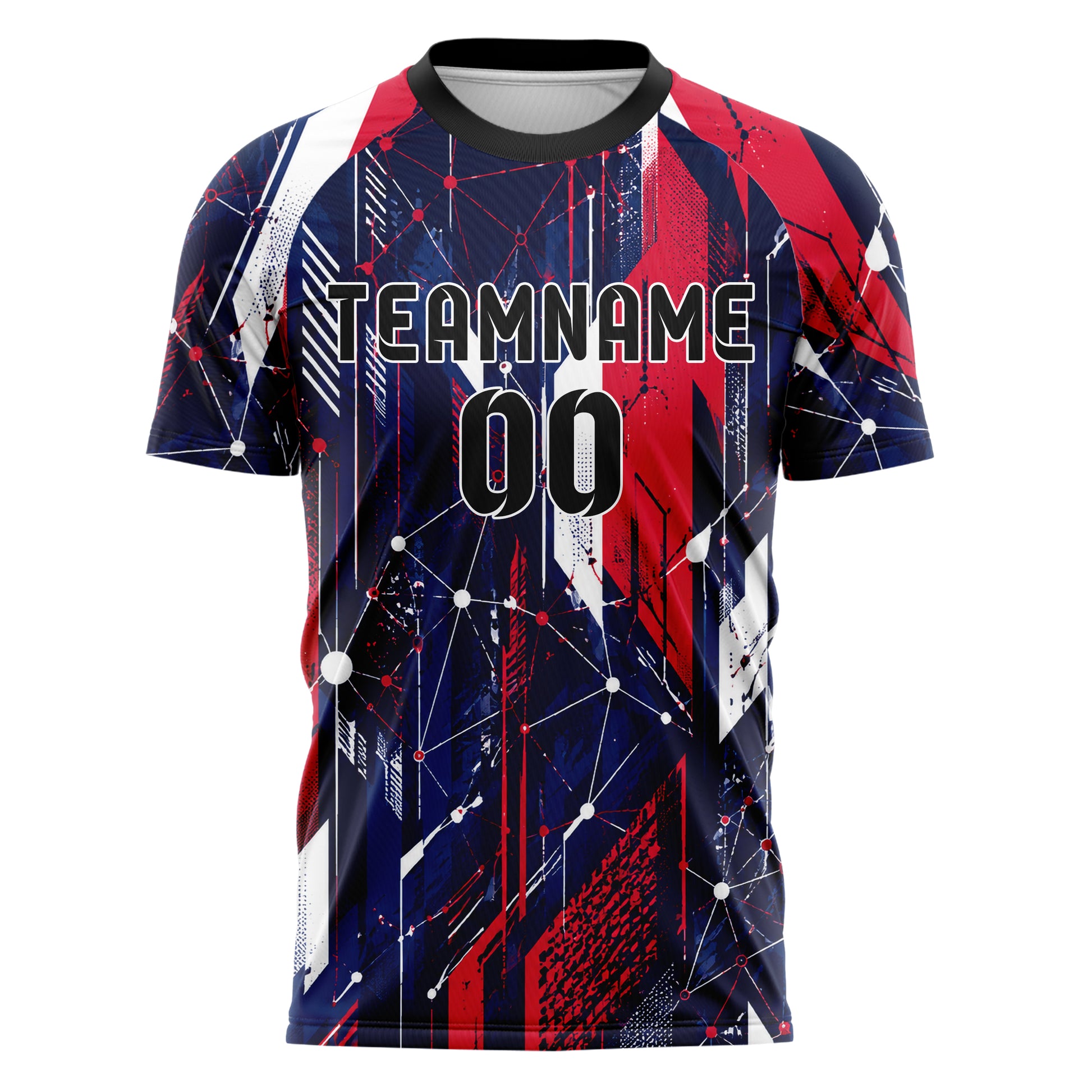 Marineblau klassisches abstrakte Linien Network Web Design 12-0263 individuelles Fußballtrikot front