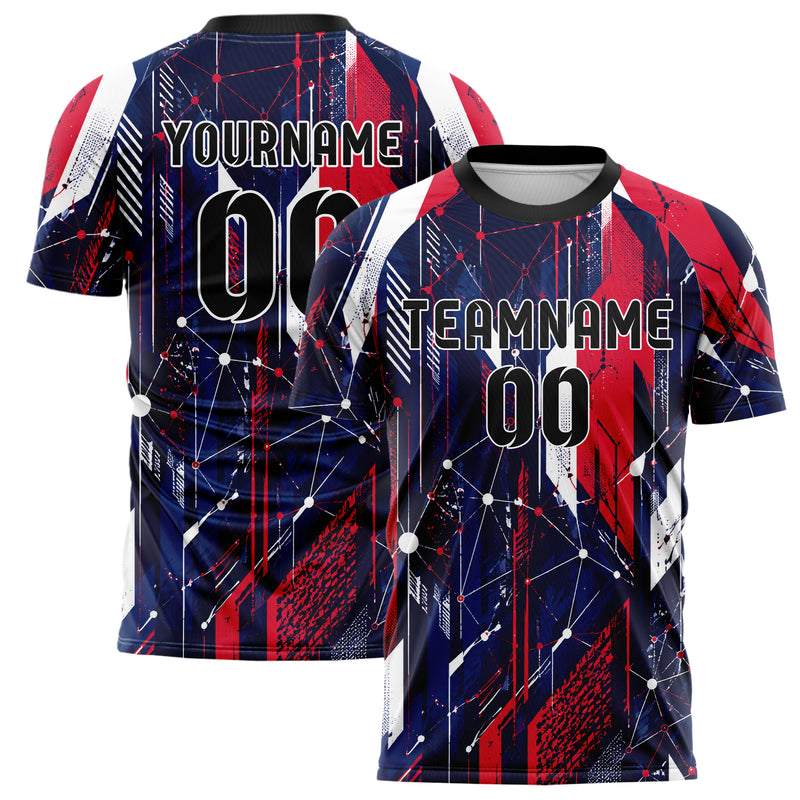 Marineblau klassisches abstrakte Linien Network Web Design 12-0263 individuelles Fußballtrikot main