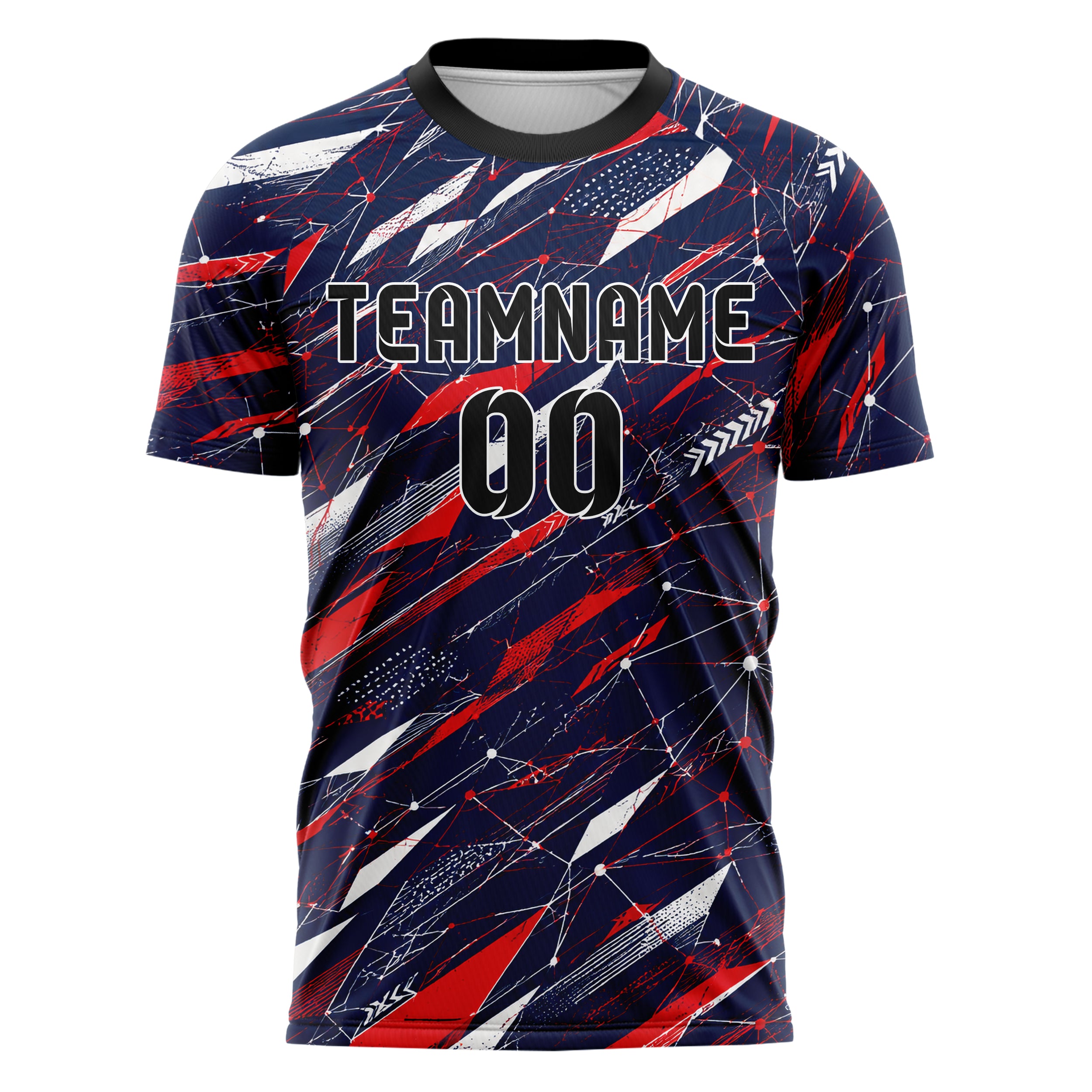 Marineblau klassisches abstrakte Linien Network Web Design 12-0455 individuelles Fußballtrikot front