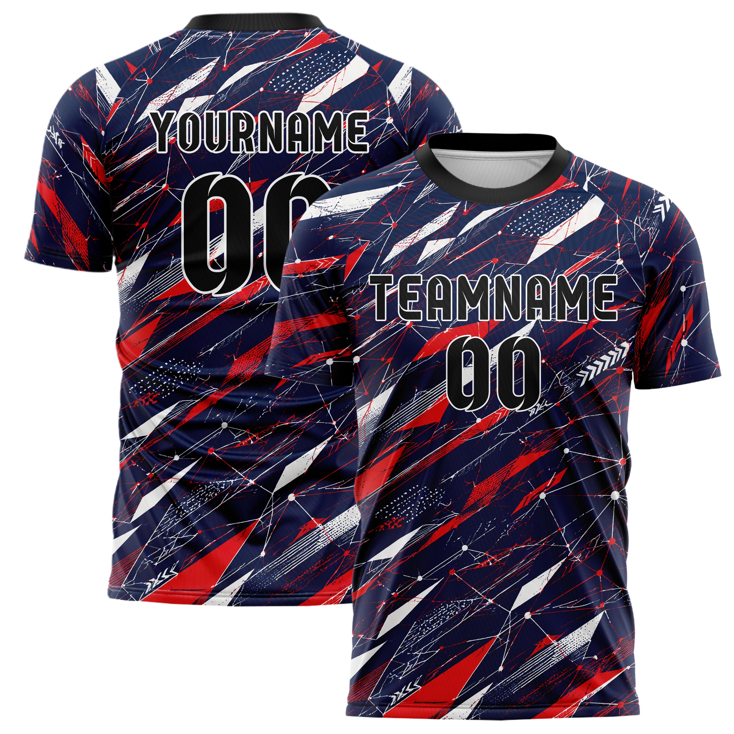 Marineblau klassisches abstrakte Linien Network Web Design 12-0455 individuelles Fußballtrikot main