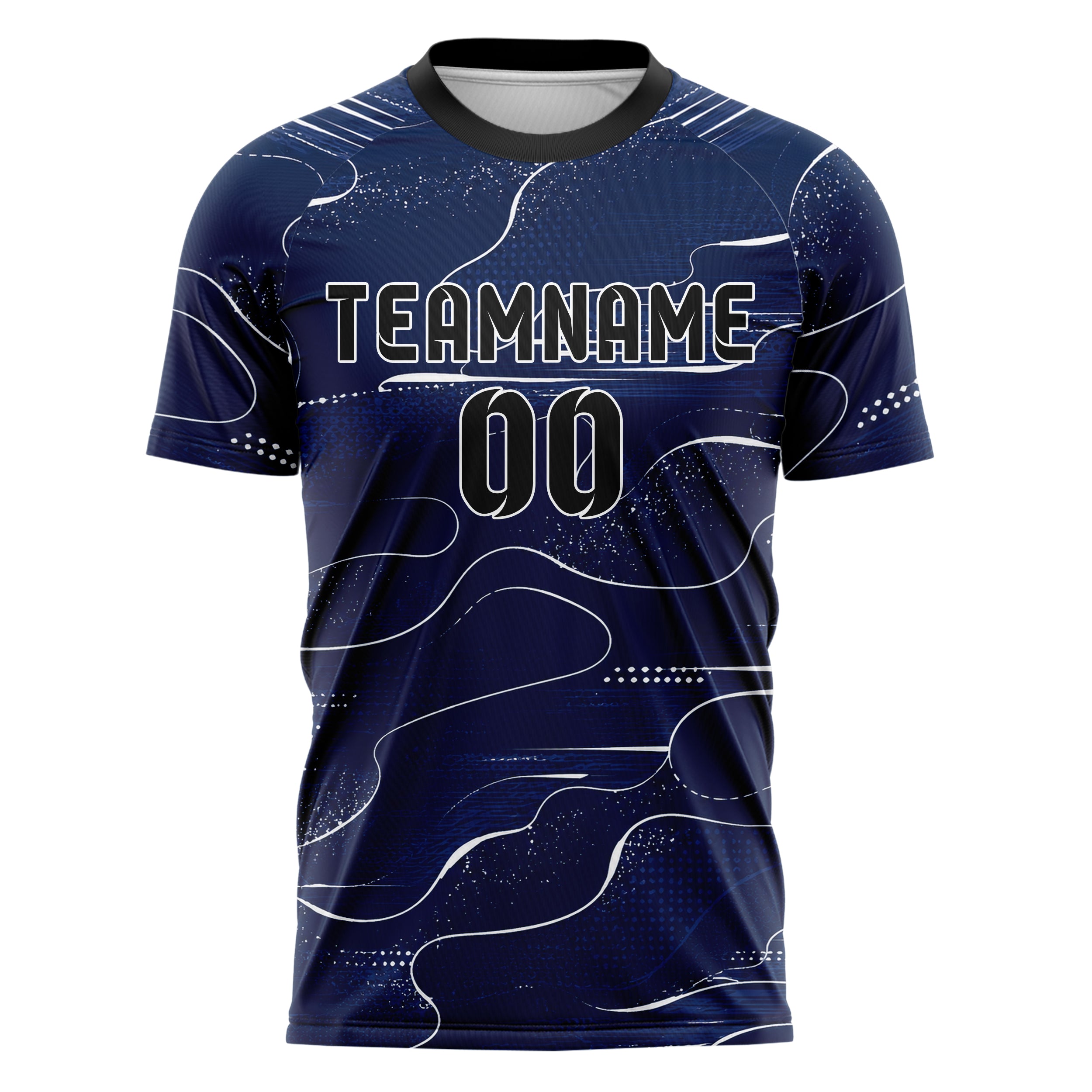 Marineblau klassisches abstrakte Linien Organic Blobs Outline Design 12-0220 individuelles Fußballtrikot front