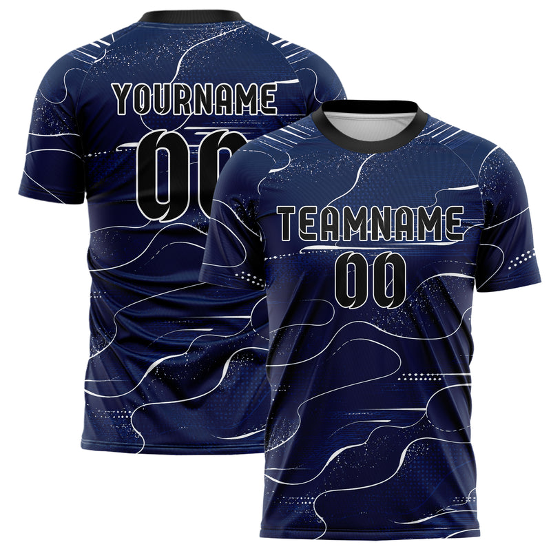 Marineblau klassisches abstrakte Linien Organic Blobs Outline Design 12-0220 individuelles Fußballtrikot main